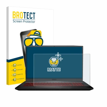 Vorderseite einer Produktverpackung mit dem Markenlogo BROTECT. Daneben ist das Gerät MSI GF75 10SDR-234 mit dem zugehörigen D