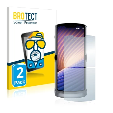Vorderseite einer Produktverpackung mit dem Markenlogo BROTECT. Daneben ist das Gerät Motorola Razr 5G 2020 mit dem zugehörige