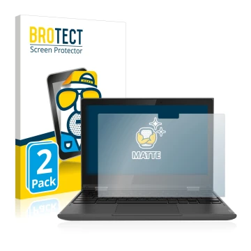 Vorderseite einer Produktverpackung mit dem Markenlogo BROTECT. Daneben ist das Gerät Lenovo 300e (2. Gen.) mit dem zugehörige