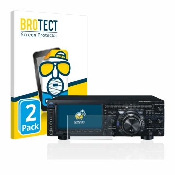 Vorderseite einer Produktverpackung mit dem Markenlogo BROTECT. Daneben ist das Gerät Yaesu FT-DX101D mit dem zugehörigen Disp