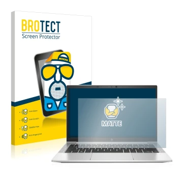 Vorderseite einer Produktverpackung mit dem Markenlogo BROTECT. Daneben ist das Gerät HP EliteBook 830 G7 Non-Touch mit dem zu