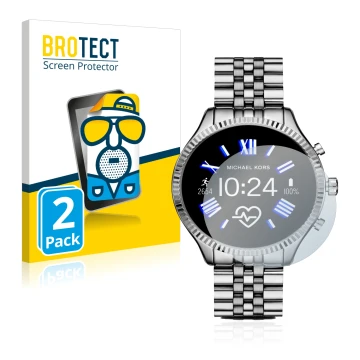 Vorderseite einer Produktverpackung mit dem Markenlogo BROTECT. Daneben ist das Gerät Michael Kors Access Gen 5 Lexington mit 