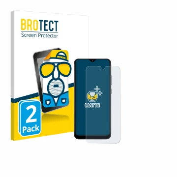 Vorderseite einer Produktverpackung mit dem Markenlogo BROTECT. Daneben ist das Gerät Samsung Galaxy A02s mit dem zugehörigen 