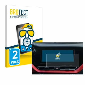 Vorderseite einer Produktverpackung mit dem Markenlogo BROTECT. Daneben ist das Gerät Kia E-Niro 2020 Infotainment System mit 