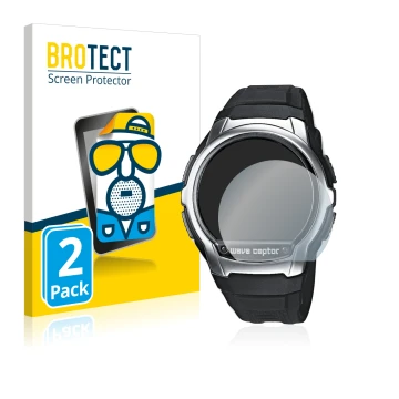 Vorderseite einer Produktverpackung mit dem Markenlogo BROTECT. Daneben ist das Gerät Casio Wave Ceptor WV-58 mit dem zugehöri