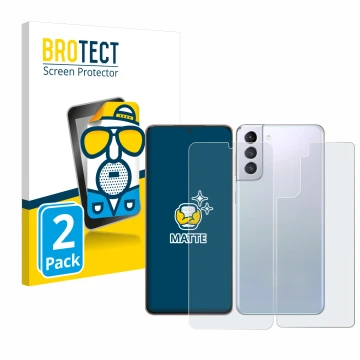 Vorderseite einer Produktverpackung mit dem Markenlogo BROTECT. Daneben ist das Gerät Samsung Galaxy S21 Plus 5G (Display+Rück
