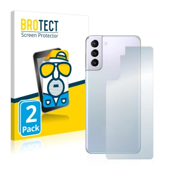 Vorderseite einer Produktverpackung mit dem Markenlogo BROTECT. Daneben ist das Gerät Samsung Galaxy S21 Plus 5G (Rückseite) m