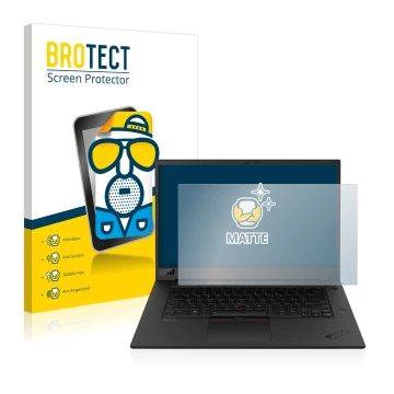 Vorderseite einer Produktverpackung mit dem Markenlogo BROTECT. Daneben ist das Gerät Lenovo ThinkPad P1 Gen 3 mit dem zugehör