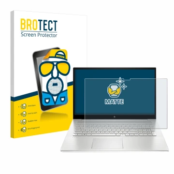 Vorderseite einer Produktverpackung mit dem Markenlogo BROTECT. Daneben ist das Gerät HP Envy 17-cX mit dem zugehörigen Displa