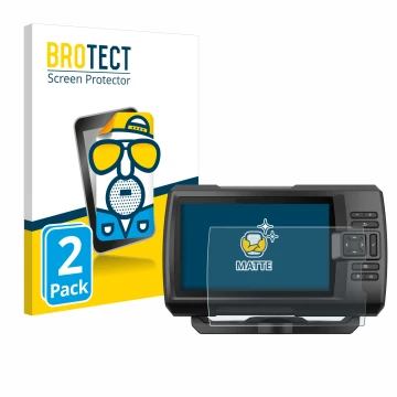 Vorderseite einer Produktverpackung mit dem Markenlogo BROTECT. Daneben ist das Gerät Garmin Striker Vivid 7cv mit dem zugehör