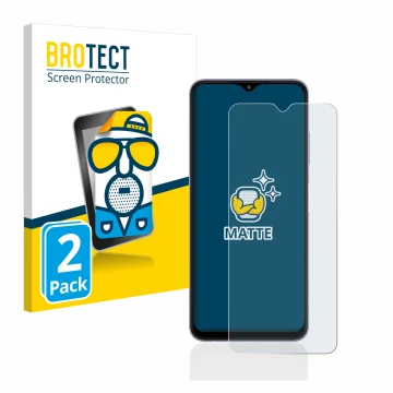 Vorderseite einer Produktverpackung mit dem Markenlogo BROTECT. Daneben ist das Gerät Samsung Galaxy A22 5G mit dem zugehörige