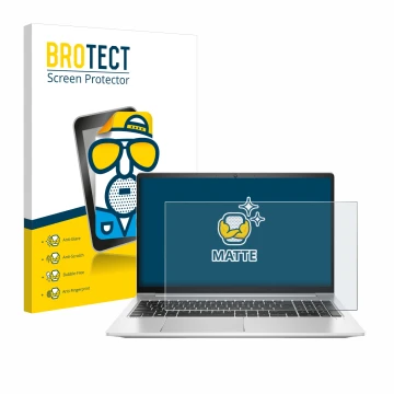 Vorderseite einer Produktverpackung mit dem Markenlogo BROTECT. Daneben ist das Gerät HP ProBook 450 G8 mit dem zugehörigen Di