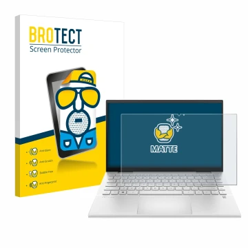 Vorderseite einer Produktverpackung mit dem Markenlogo BROTECT. Daneben ist das Gerät HP Pavilion x360 (14-dyX) mit dem zugehö