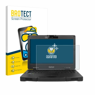 Vorderseite einer Produktverpackung mit dem Markenlogo BROTECT. Daneben ist das Gerät Getac S410 mit dem zugehörigen Displaysc