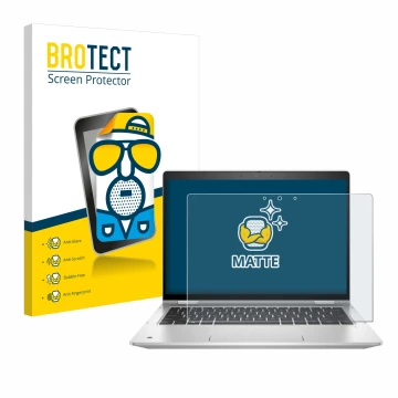 Vorderseite einer Produktverpackung mit dem Markenlogo BROTECT. Daneben ist das Gerät HP ProBook x360 435 G8 mit dem zugehörig