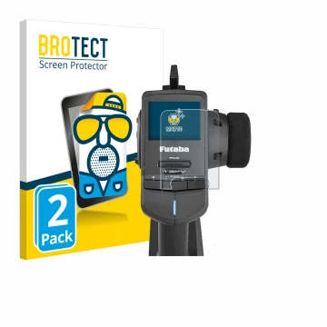 Vorderseite einer Produktverpackung mit dem Markenlogo BROTECT. Daneben ist das Gerät Futaba T3PV mit dem zugehörigen Displays