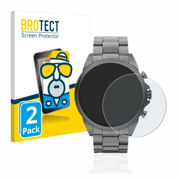 Vorderseite einer Produktverpackung mit dem Markenlogo BROTECT. Daneben ist das Gerät Fossil Gen 6 (44mm) mit dem zugehörigen 