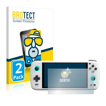 Vorderseite einer Produktverpackung mit dem Markenlogo BROTECT. Daneben ist das Gerät AYN Odin mit dem zugehörigen Displayschu