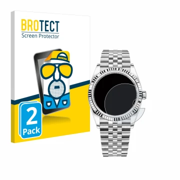 Vorderseite einer Produktverpackung mit dem Markenlogo BROTECT. Daneben ist das Gerät Rolex Datejust 36 mit dem zugehörigen Di