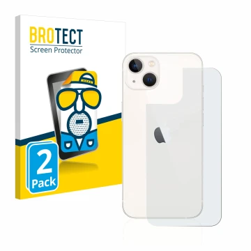 Vorderseite einer Produktverpackung mit dem Markenlogo BROTECT. Daneben ist das Gerät Apple iPhone 13 (Rückseite) mit dem zuge