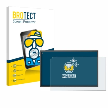 Vorderseite einer Produktverpackung mit dem Markenlogo BROTECT. Daneben ist das Gerät Amazon Echo Show 15 mit dem zugehörigen 