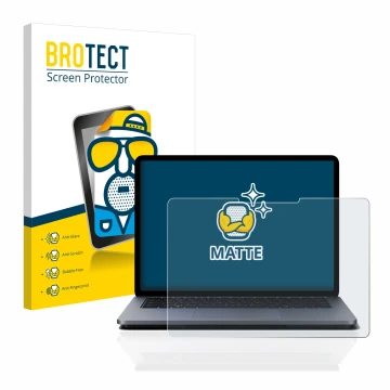 Vorderseite einer Produktverpackung mit dem Markenlogo BROTECT. Daneben ist das Gerät Microsoft Surface Laptop Studio mit dem 