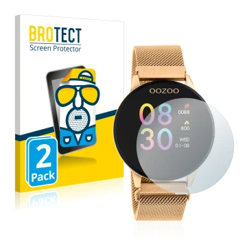 Vorderseite einer Produktverpackung mit dem Markenlogo BROTECT. Daneben ist das Gerät Oozoo Q00117 mit dem zugehörigen Display