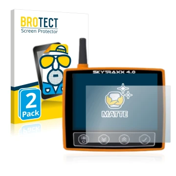 Vorderseite einer Produktverpackung mit dem Markenlogo BROTECT. Daneben ist das Gerät Skytraxx 4.0 mit dem zugehörigen Display