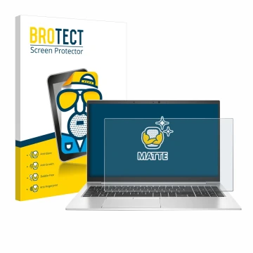 Vorderseite einer Produktverpackung mit dem Markenlogo BROTECT. Daneben ist das Gerät HP EliteBook 850 G7 mit dem zugehörigen 