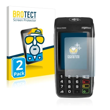 Vorderseite einer Produktverpackung mit dem Markenlogo BROTECT. Daneben ist das Gerät ingenico Move 5000 mit dem zugehörigen D