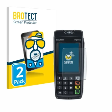 Vorderseite einer Produktverpackung mit dem Markenlogo BROTECT. Daneben ist das Gerät ingenico Desk/5000 mit dem zugehörigen D