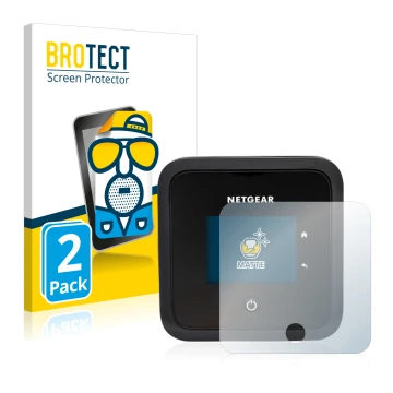 Vorderseite einer Produktverpackung mit dem Markenlogo BROTECT. Daneben ist das Gerät Netgear Nighthawk M5 mit dem zugehörigen