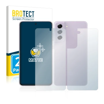 Vorderseite einer Produktverpackung mit dem Markenlogo BROTECT. Daneben ist das Gerät Samsung Galaxy S21 FE 5G (Display+Rückse