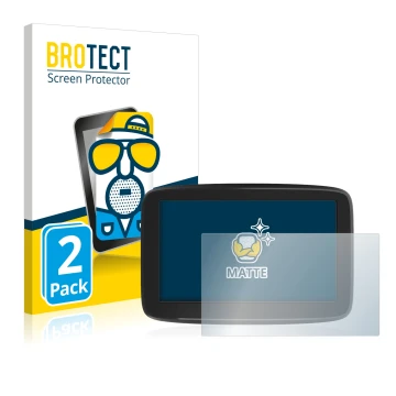 Vorderseite einer Produktverpackung mit dem Markenlogo BROTECT. Daneben ist das Gerät TomTom GO Classic 5