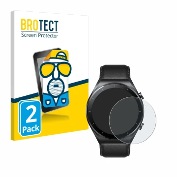 Vorderseite einer Produktverpackung mit dem Markenlogo BROTECT. Daneben ist das Gerät Xiaomi Watch S1 mit dem zugehörigen Disp