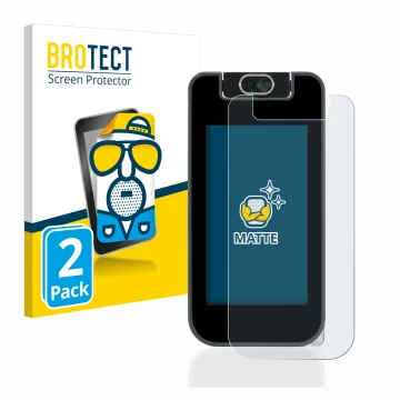 Vorderseite einer Produktverpackung mit dem Markenlogo BROTECT. Daneben ist das Gerät Vtech Kidicom Advance 3.0 mit dem zugehö