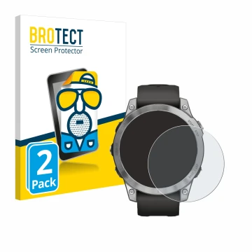 Vorderseite einer Produktverpackung mit dem Markenlogo BROTECT. Daneben ist das Gerät Garmin Fenix 7 (47 mm) mit dem zugehörig