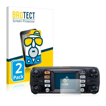Vorderseite einer Produktverpackung mit dem Markenlogo BROTECT. Daneben ist das Gerät Yaesu FTM-300DE mit dem zugehörigen Disp