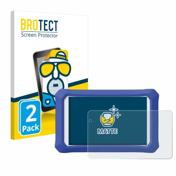 Vorderseite einer Produktverpackung mit dem Markenlogo BROTECT. Daneben ist das Gerät Clementoni Clempad X Revolution mit dem 