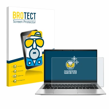 Vorderseite einer Produktverpackung mit dem Markenlogo BROTECT. Daneben ist das Gerät HP EliteBook 845 G8 mit dem zugehörigen 