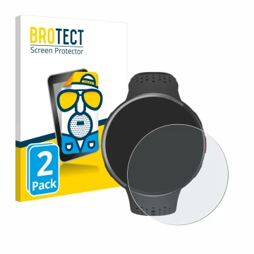 Vorderseite einer Produktverpackung mit dem Markenlogo BROTECT. Daneben ist das Gerät Polar Pacer Pro mit dem zugehörigen Disp