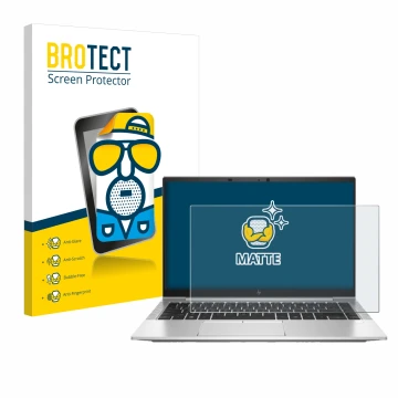 Vorderseite einer Produktverpackung mit dem Markenlogo BROTECT. Daneben ist das Gerät HP EliteBook 845 G7 mit dem zugehörigen 