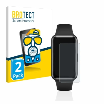 Vorderseite einer Produktverpackung mit dem Markenlogo BROTECT. Daneben ist das Gerät Huawei Band 7 mit dem zugehörigen Displa