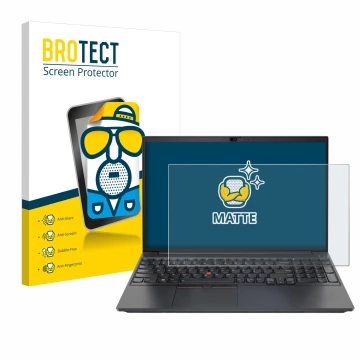 Vorderseite einer Produktverpackung mit dem Markenlogo BROTECT. Daneben ist das Gerät Lenovo ThinkPad E15 Gen 2 mit dem zugehö