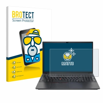 Vorderseite einer Produktverpackung mit dem Markenlogo BROTECT. Daneben ist das Gerät Lenovo ThinkPad E15 Gen 3 mit dem zugehö