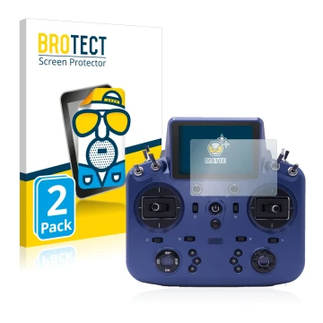 Vorderseite einer Produktverpackung mit dem Markenlogo BROTECT. Daneben ist das Gerät FrSky Tandem X18 mit dem zugehörigen Dis