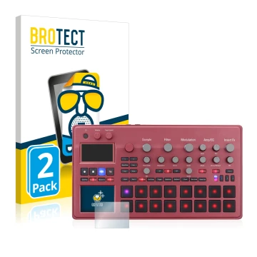 Vorderseite einer Produktverpackung mit dem Markenlogo BROTECT. Daneben ist das Gerät KORG electribe Sampler mit dem zugehörig