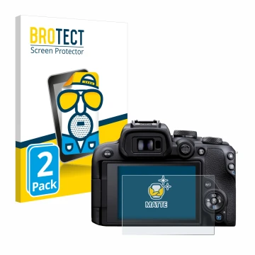 Vorderseite einer Produktverpackung mit dem Markenlogo BROTECT. Daneben ist das Gerät Canon EOS R10 mit dem zugehörigen Displa