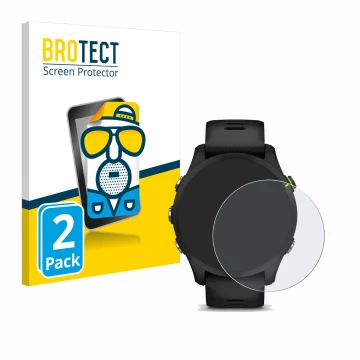 Vorderseite einer Produktverpackung mit dem Markenlogo BROTECT. Daneben ist das Gerät Garmin Forerunner 255 Music mit dem zuge
