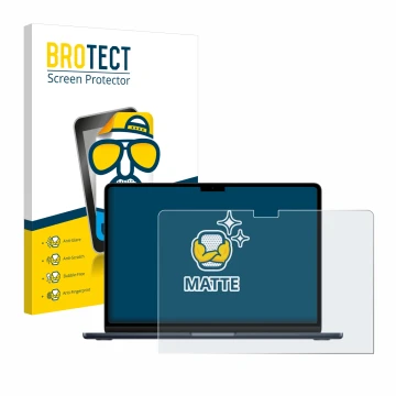 Vorderseite einer Produktverpackung mit dem Markenlogo BROTECT. Daneben ist das Gerät Apple MacBook Air 13